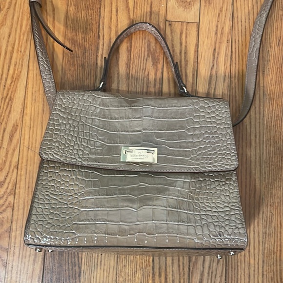 KATE SPADE Knightsbridge Doris Croc Embossed Satchel Leather Crossbody Taupe - Picture 1 of 15